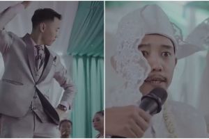 Momen pengantin pria di akad dan resepsi nikah ini bikin ngakak