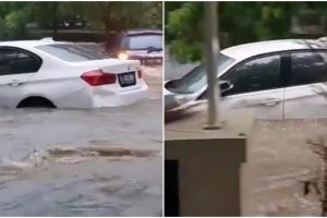 Detik-detik mobil mewah BMW hanyut terseret banjir Jakarta