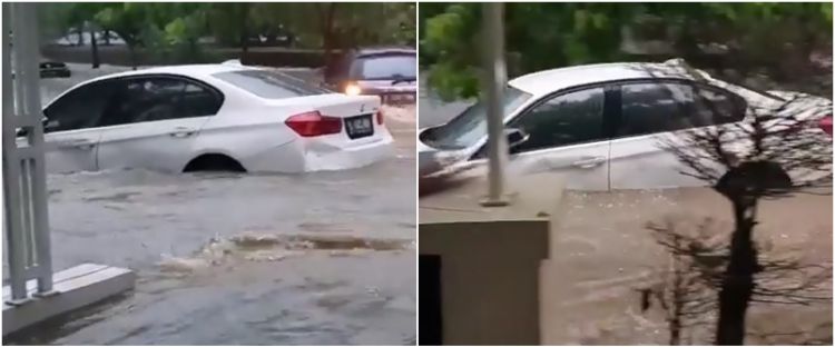 Detik detik mobil  mewah BMW  hanyut  terseret banjir Jakarta