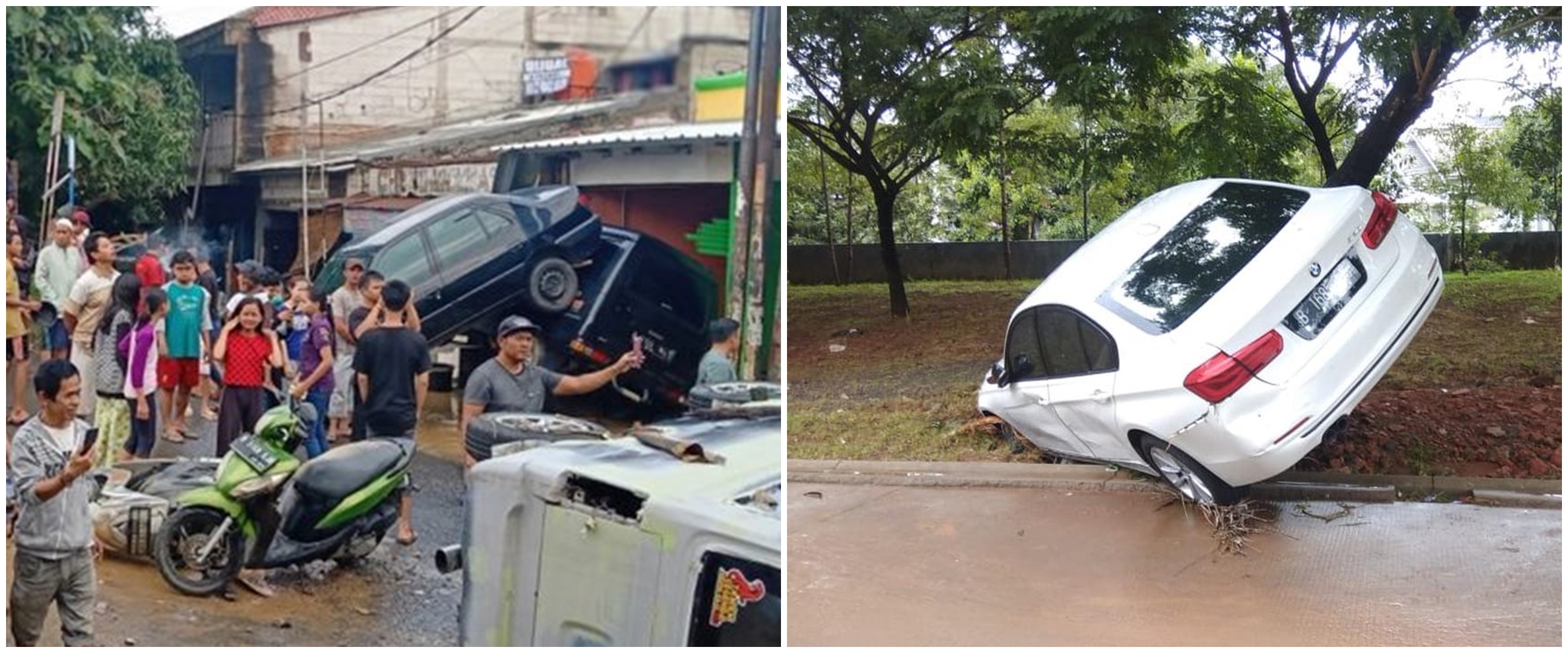 5 Potret pasca  banjir  Jakarta sekitar mobil  bertumpuka