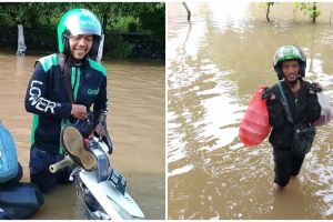 7 Momen driver ojek online layani pelanggan saat banjir, salut