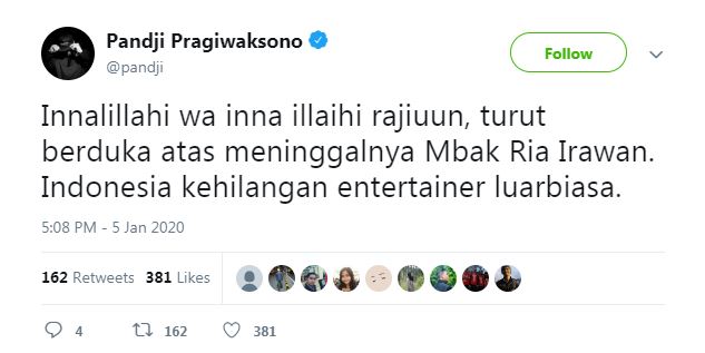 Ria Irawan meninggal, ini ungkapan duka mendalam 9 seleb Tanah Air