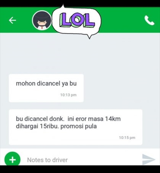 8 Chat driver ojek online mendadak minta cancel, bikin emosi