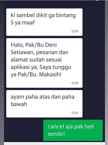 8 Chat driver ojek online mendadak minta cancel, bikin emosi