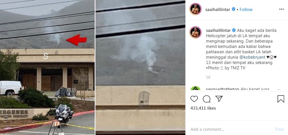 Cerita Saaih Halilintar, heli Kobe Bryant jatuh dekat penginapannya