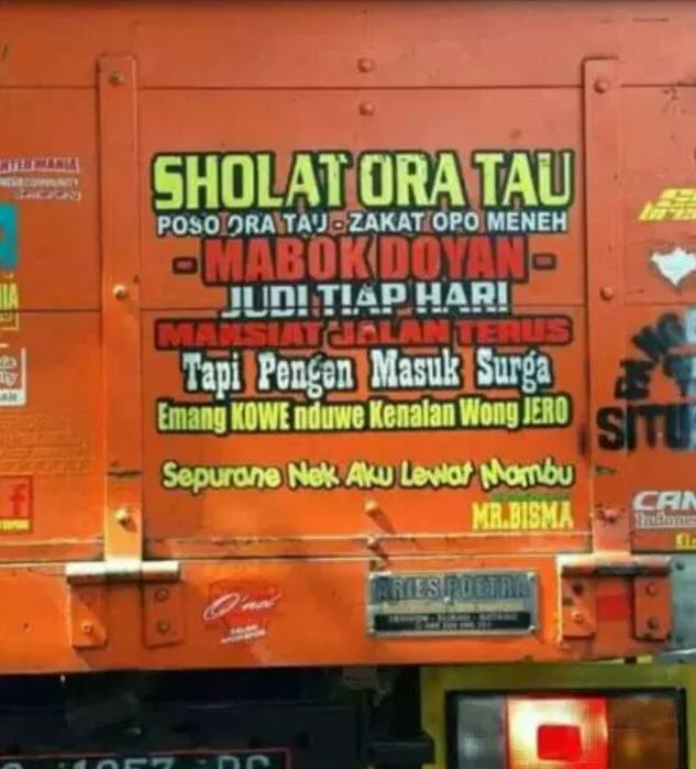 15 Tulisan lucu Bahasa  Jawa di truk  ini bikin ketawa