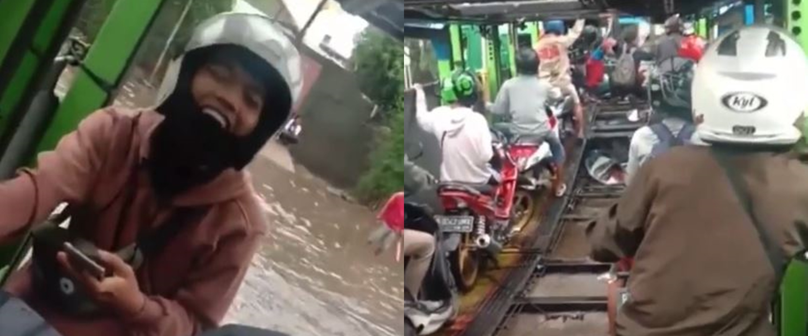 Cara pemotor lewati banjir Jakarta ini kreatif abis, bebas basah