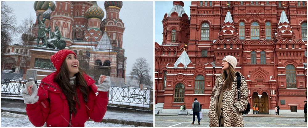 5 Adu gaya Luna Maya vs Ayu Ting Ting saat liburan di Rusia