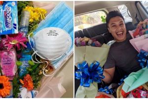 Rayakan Hari Valentine, pria bagikan buket antivirus Corona
