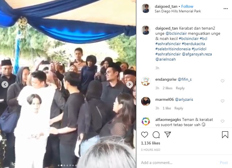 Momen Ariel Noah tenangkan BCL saat pemakaman Ashraf Sinclair