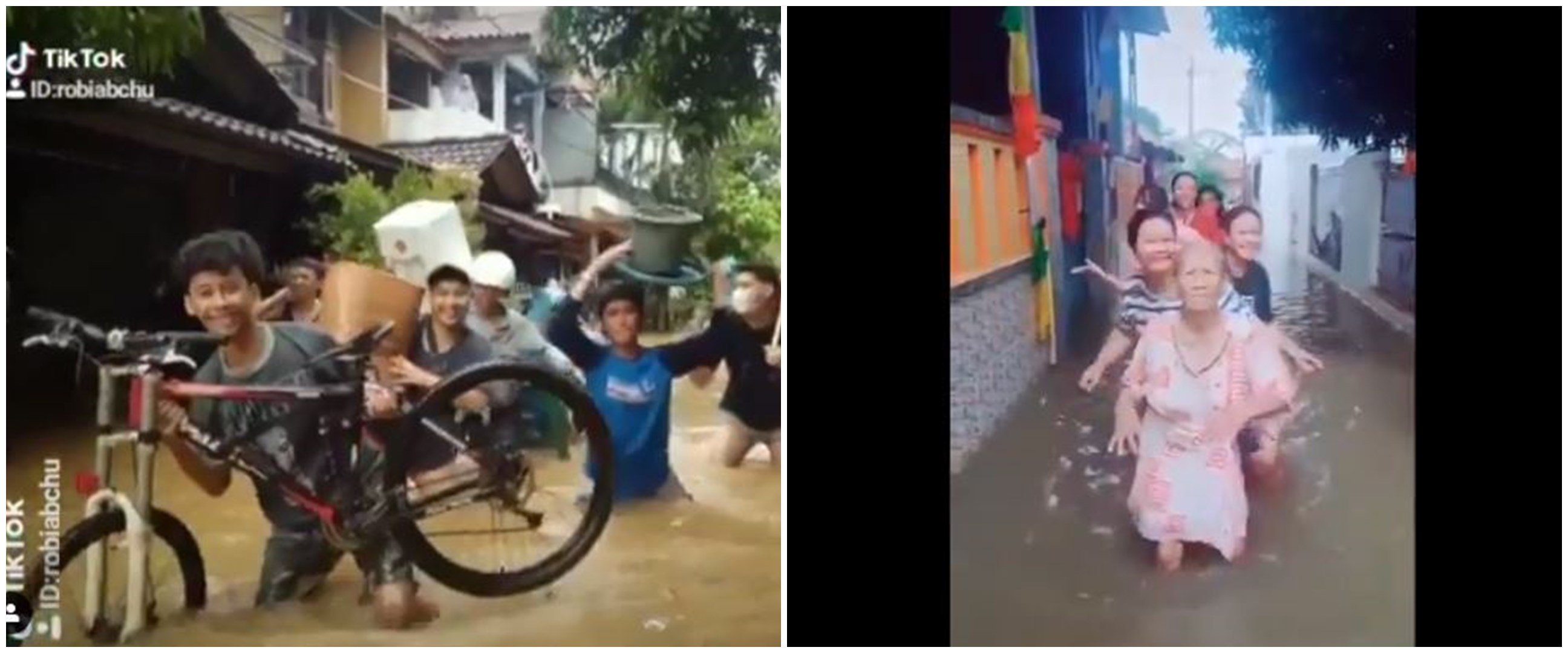 7 Aksi warga bikin video TikTok saat banjir, bikin ketawa 