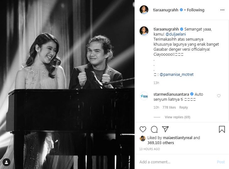 Unggah foto bareng Dul Jaelani, Tiara Idol berikan semangat