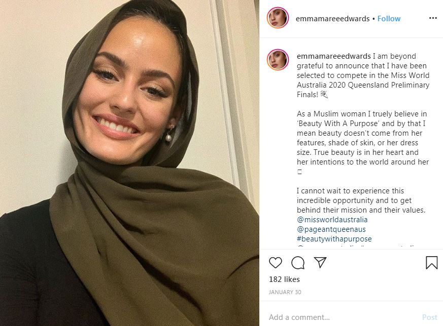7 Pesona Emma Maree, finalis Miss World Australia 2020 berhijab