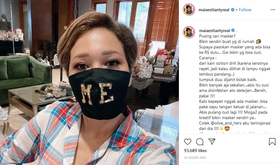 Antisipasi Corona, Maia Estianty bikin masker sendiri di rumah