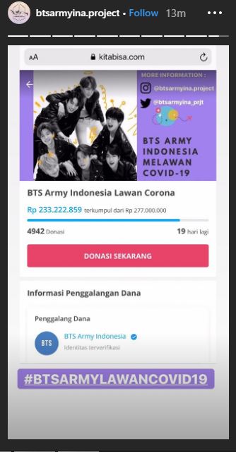 Cegah corona di Indonesia, fans BTS galang dana hingga Rp 235 juta