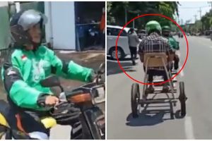 Video unik aksi driver ojek online lakukan physical distancing