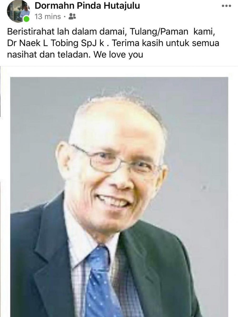 Dokter ahli seksologi Naek L Tobing meninggal dunia