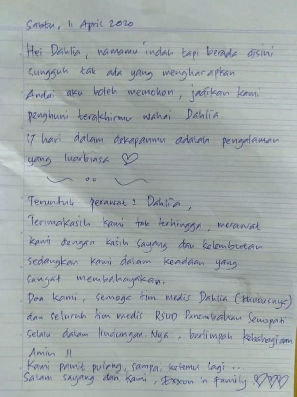 Isi surat mantan pasien corona untuk pekerja medis ini penuh haru