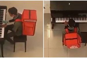 Aksi driver ojek online main piano saat tunggu customer, bikin kagum
