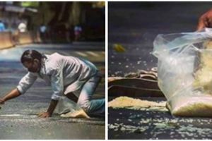 Pria ini pungut dan kumpulkan beras di jalan, potretnya bikin pilu