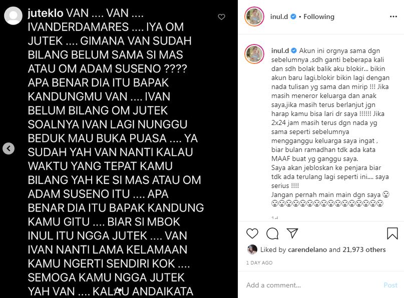 Isi pesan peneror Inul Daratista, usik rumah tangga