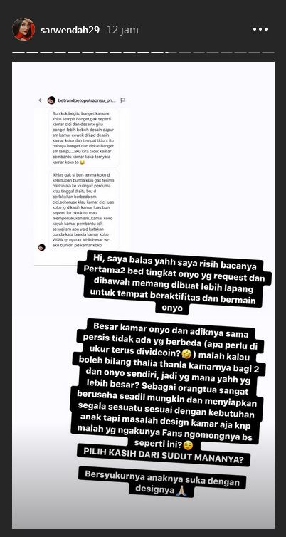 Jawaban menohok Sarwendah dibilang pilih kasih pada Betrand & Thalia