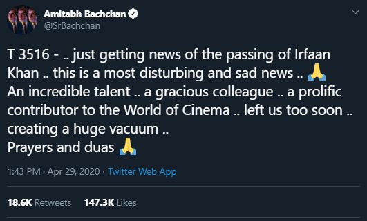 Irrfan Khan meninggal dunia, ini ucapan duka 12 seleb Bollywood