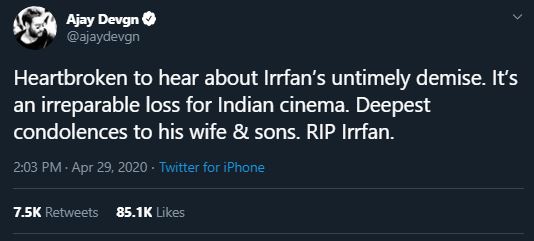 Irrfan Khan meninggal dunia, ini ucapan duka 12 seleb Bollywood