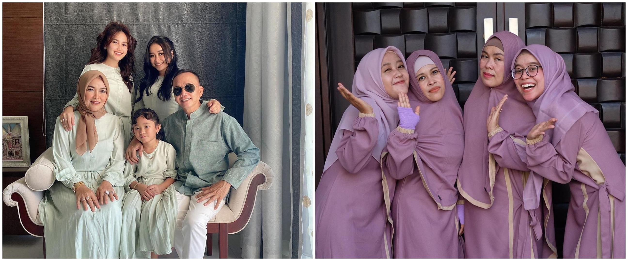 Momen 8 pedangdut Lebaran bareng keluarga, kompak pakai outfit senada