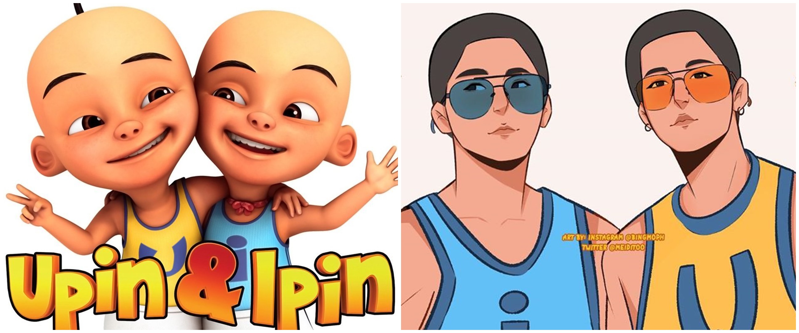 Ilustrasi 9 tokoh kartun  Upin Ipin jadi dewasa manglin