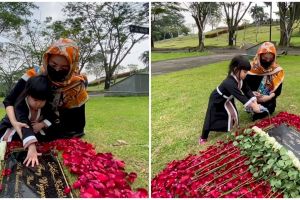 10 Momen putri Ririn Ekawati ziarah makam ayah, nangis ingin bertemu