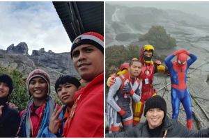 7 Potret sekelompok pemuda mendaki gunung dengan kostum Avengers