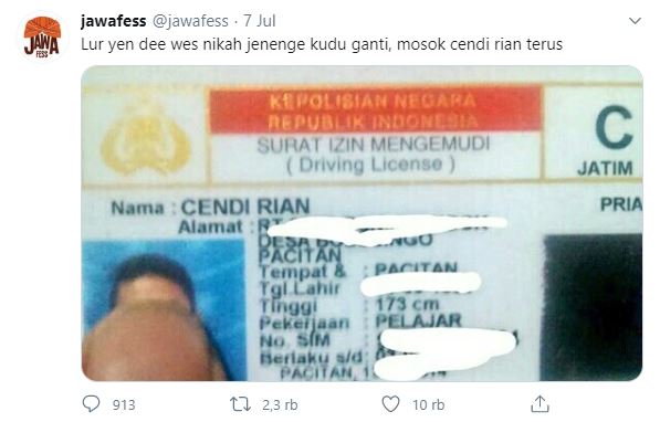 Selain Dita Leni Ravia, nama cowok di SIM ini juga unik banget
