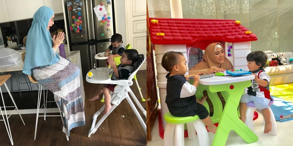Momen 4 seleb momong anak kembar tanpa baby sitter, telaten banget