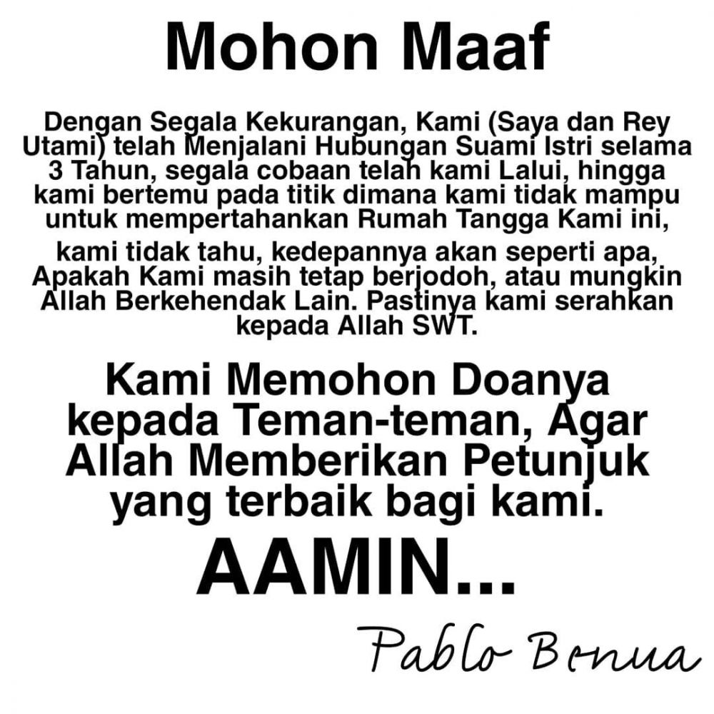 3 Tahun nikah, ini 5 pengakuan Pablo Benua ingin cerai dari Rey Utami