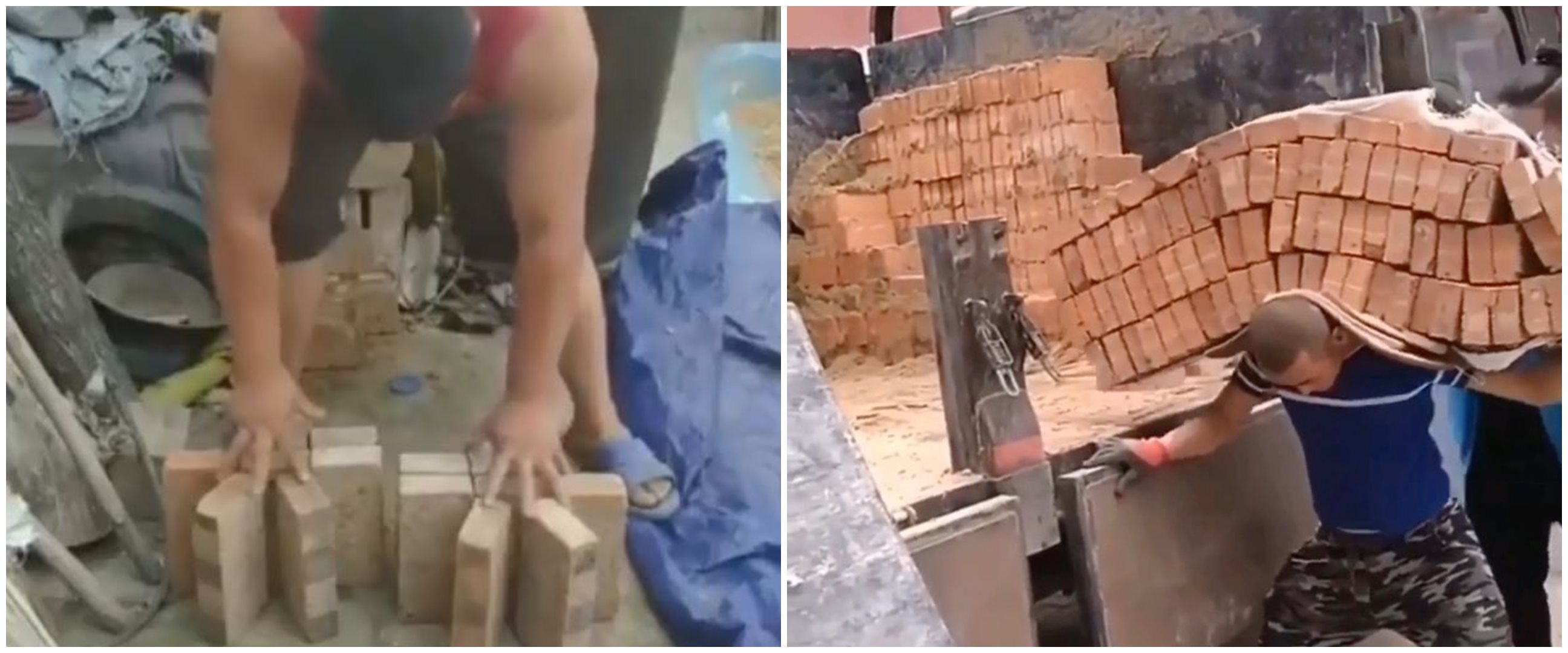 Aksi mencengangkan 10 tukang bangunan saat bawa material, kuat banget
