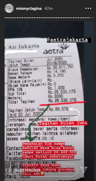 Curhat Nycta Gina dapat tagihan air capai Rp 26 juta