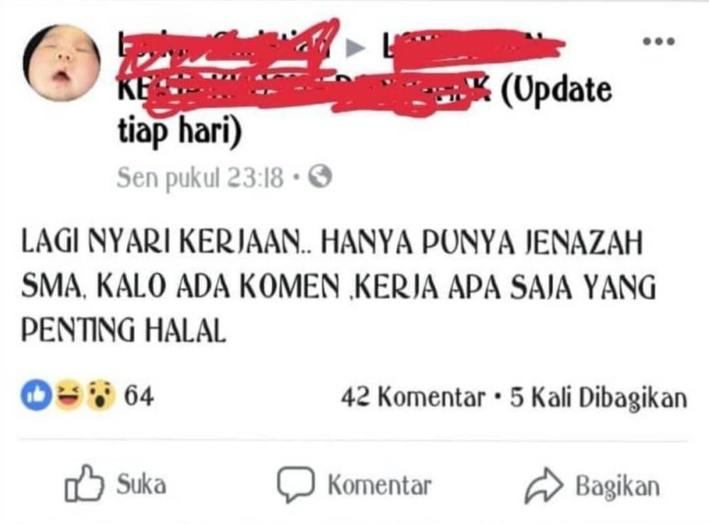 10 Status FB lucu di grup pencari kerja ini bikin geleng kepala