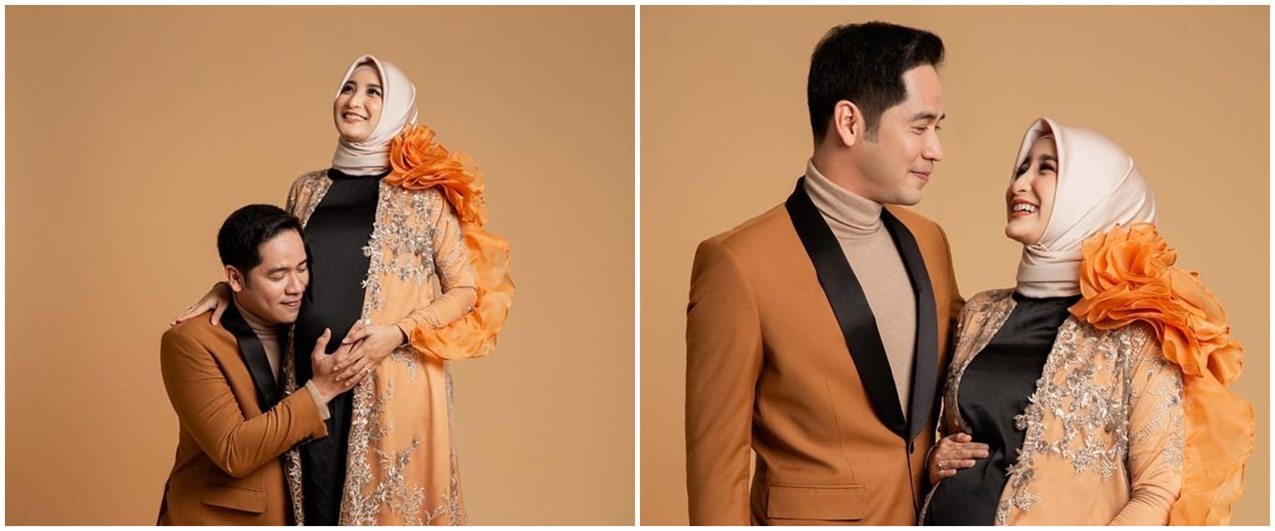 6 Potret maternity shoot Ricky Perdana & istri, bernuansa orange