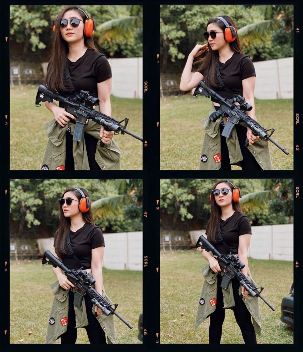 7 Gaya Febby Rastanty saat olahraga menembak, kece abis