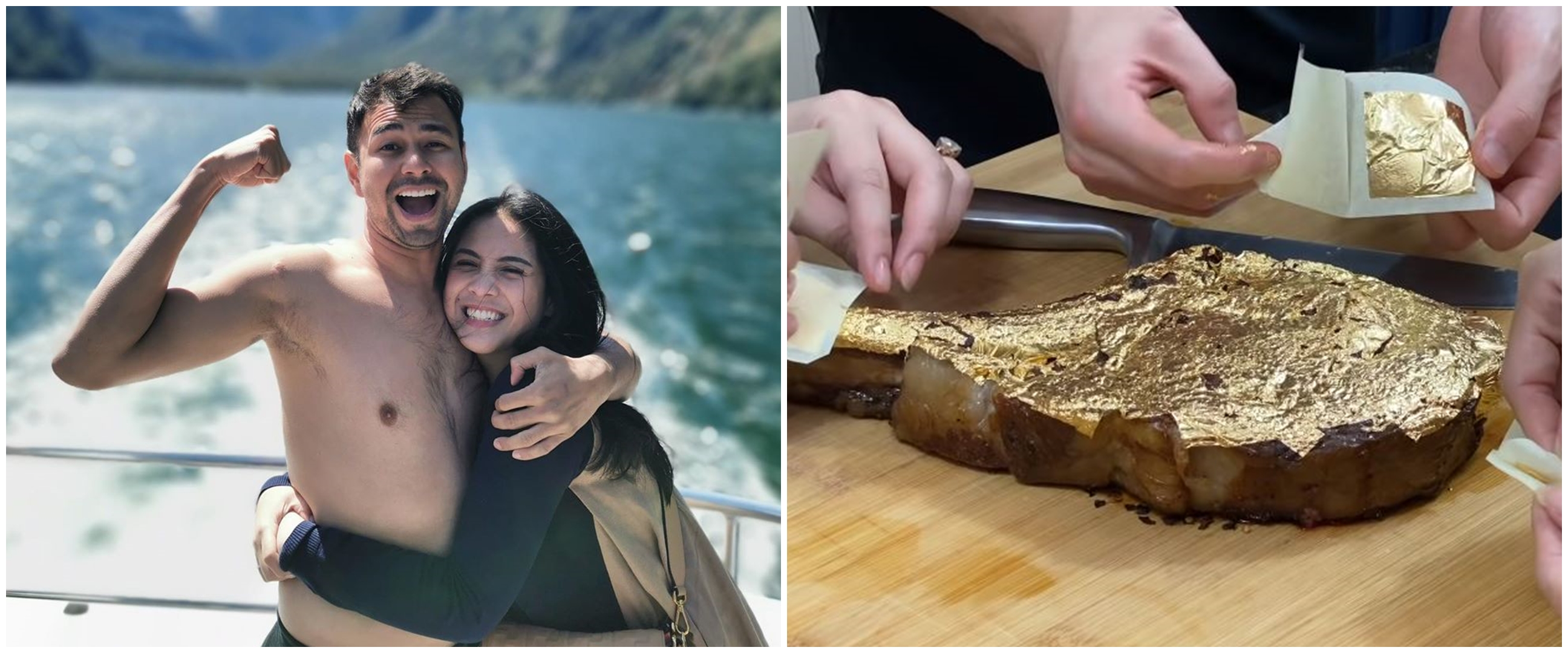 8 Potret Nagita & Raffi Ahmad makan steak berlapis emas 24 karat