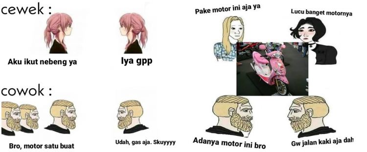 10 Meme Beda Gaya Cewek Cowok Saat Naik Motor Kocak
