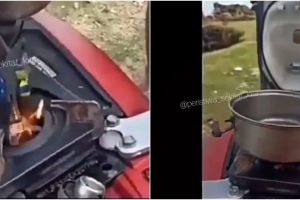 Viral video sepeda motor dijadikan kompor dadakan, bikin ngeri