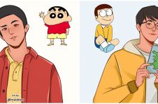 10 Ilustrasi tokoh kartun Doraemon & Shinchan ketika dewasa, kece abis