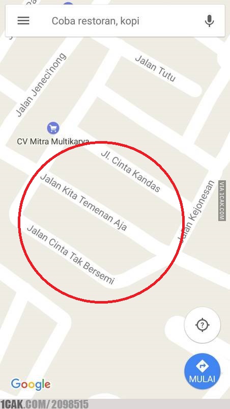 10 Nama jalan di Google Maps ini lucunya bikin jomblo baper