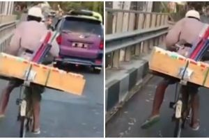 Viral penjual tisu kayuh sepeda dengan satu kaki, bikin haru