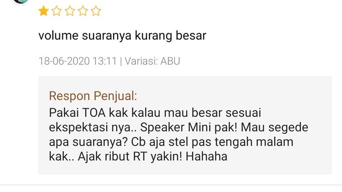 9 Balasan admin online shop dapat review bintang 1, lucu gimana gitu