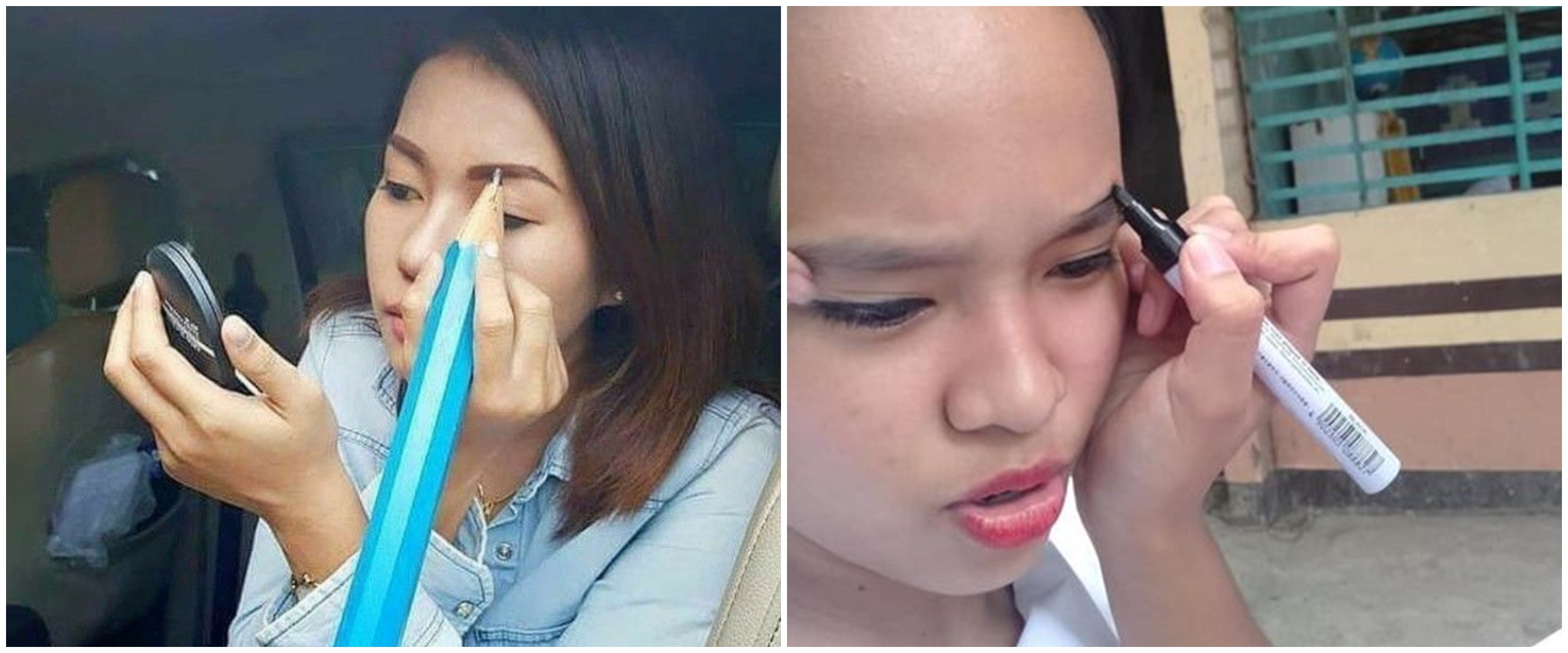 10 Kelakuan nyeleneh melukis alis dengan alat seadanya, kocak banget