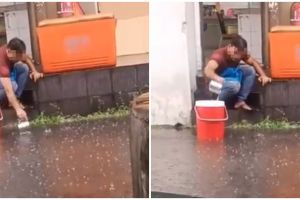 Viral video pekerja restoran ambil air genangan diwadahkan ember
