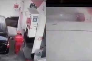 Aksi heroik pria pindahkan mobil yang terbakar di pom bensin